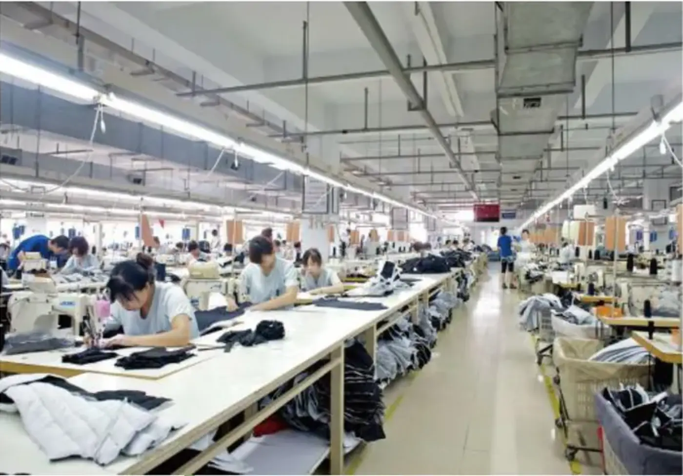 Garment sewing lines in production